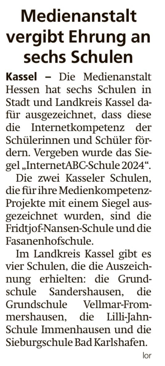 Foto des Artikels aus der HNA.